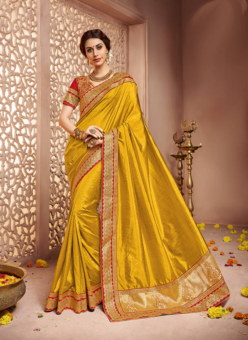 Dark gold embroidery silk saree with blouse SWASTI FAB 1653048