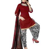 Red embroidered cotton poly unstitched salwar with dupatta