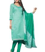 Green embroidered cotton poly unstitched salwar with dupatta