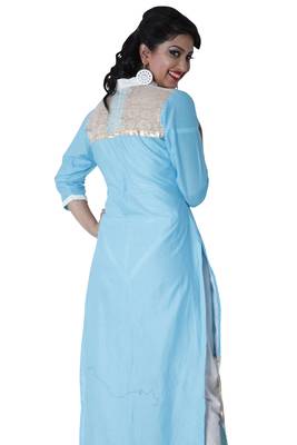 Blue embroidered cotton poly unstitched salwar with dupatta 2