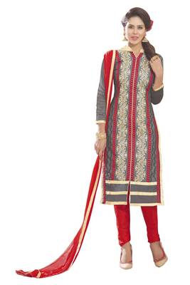 Grey embroidered faux chanderi unstitched salwar with dupatta 1