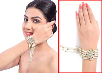 Fancy Kundan Austrian Stone And Pearl Designer Gold Finishing Bracelet 1