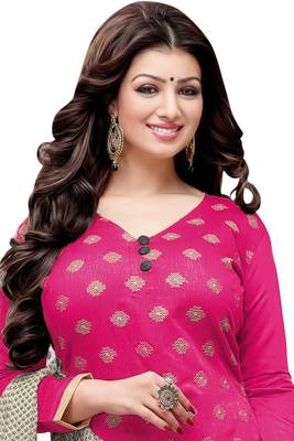 Pink embroidered cotton poly unstitched salwar with dupatta 2
