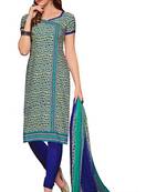 Multicolor embroidered faux crepe unstitched salwar with dupatta
