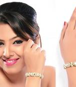 Trendy Austrian Stone Occasion Wear Stone With Pearl Gold Finishing Bracelet