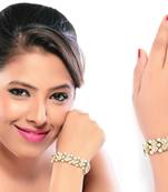 Gracefull Gold Finish With White Stone And Pearl Adjustable Bracelet