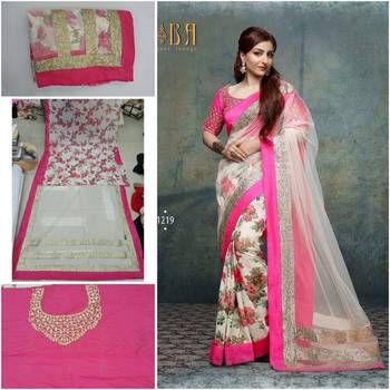 multicolor embroidered georgette saree with blouse 1