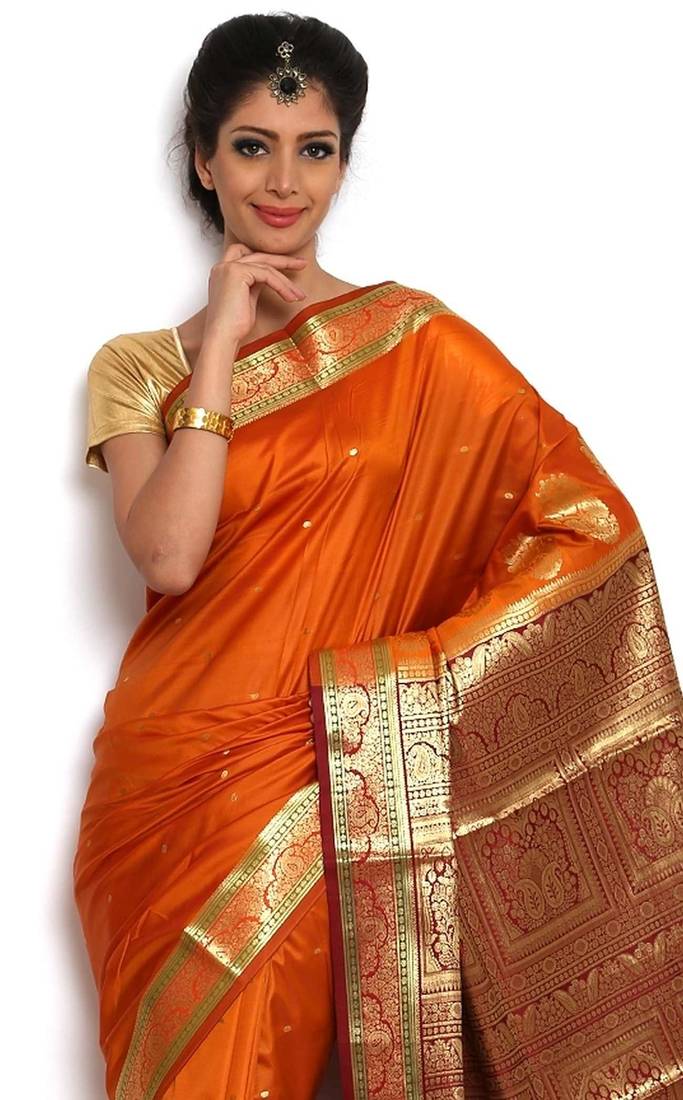 Sudarshan silks Dupion Silk SareeOrangeartsilksareesPOSB1VP