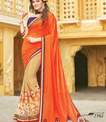 Orange embroidered georgette saree with blouse