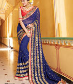 Blue embroidered georgette saree with blouse