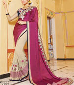 Maroon embroidered georgette saree with blouse