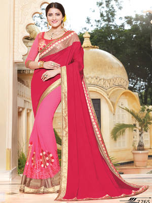 Red embroidered georgette saree with blouse 1