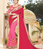 Red embroidered georgette saree with blouse