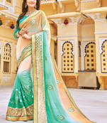 Blue embroidered georgette saree with blouse