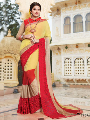 Yellow embroidered georgette saree with blouse 1