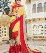 Yellow embroidered georgette saree with blouse