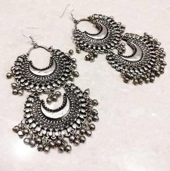 Silver Double Chaand Earrings 1