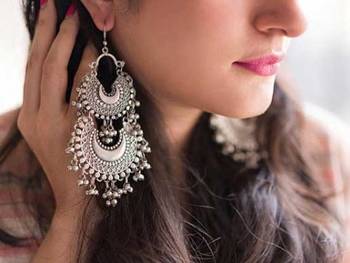 Silver Double Chaand Earrings 2