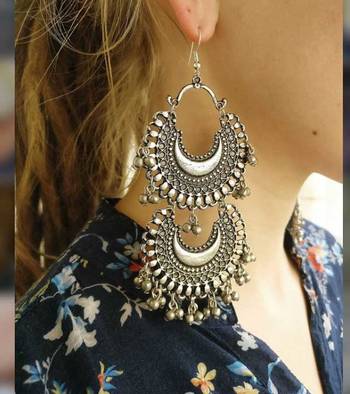 Silver Double Chaand Earrings 3