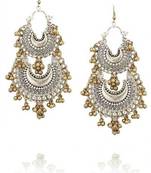 Silver And Gold Two Tone Double Chand Earrings