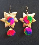 Gota And Pom Pom Flower Earrings