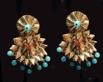 Turquoise Gota Chandbaali Earrings 1