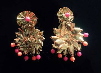 Pink And Orange Gota Chandbali Earrings 1