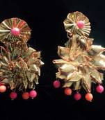 Pink And Orange Gota Chandbali Earrings