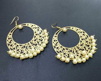 Gold Filigree Pearl Embellished Light Weight Chandbaali Earrings 1