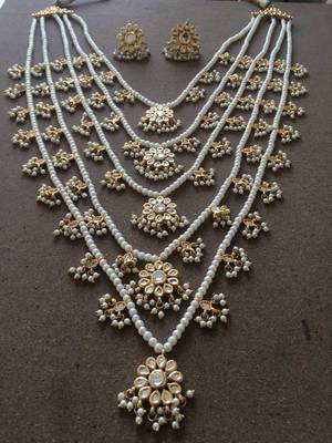 Gold Plated Kundan Panchlada Rani Haar With Earrings 2