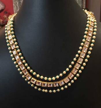 Square Kundan Pearl And Green Onyx Gemstone Necklace 1