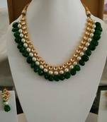 Kundan With Embellished Pearl And Green Onyx Gemstone Necklace