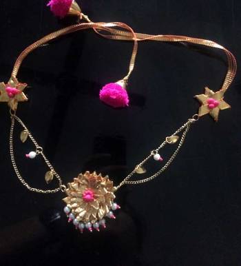 Neon Pink And Gold Gota Choker Necklace 1