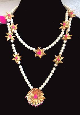 Pink Flower Gota Necklace 1