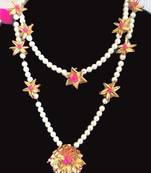 Pink Flower Gota Necklace