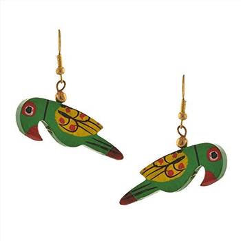 Green Parrot Hand Painted Earrings 1