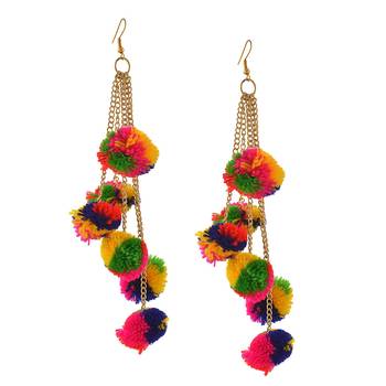 Multicoloured Pom Pom Dangling Earrings 1