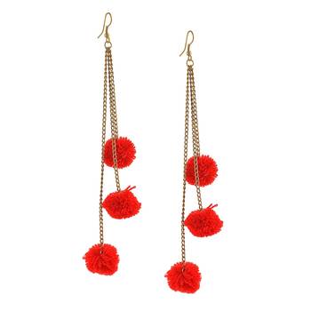 Red Pom Pom Dangling Earrings 1