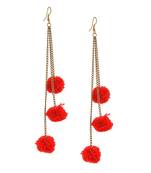Red Pom Pom Dangling Earrings