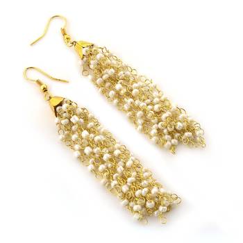 Pearl Beaded Long Dangling Earrings 1
