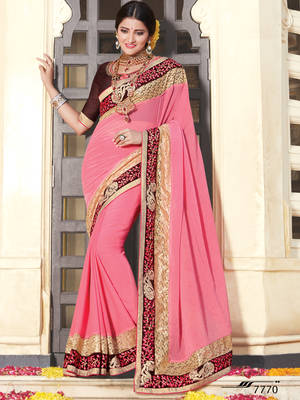 Pink embroidered georgette saree with blouse 1