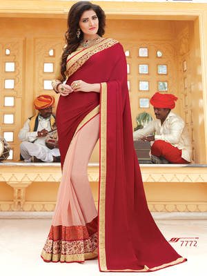 Red embroidered georgette saree with blouse 1