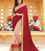 Red embroidered georgette saree with blouse