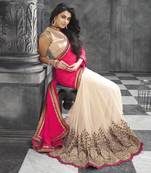 Pink embroidered georgette saree with blouse
