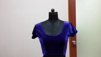 Royal Blue Velvet Stretchable Ready To Wear Saree Blouse.  L. 1
