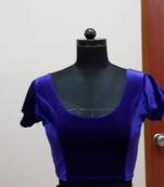 Royal Blue Velvet Stretchable Ready To Wear Saree Blouse.  L.