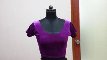 Purple Velvet Stretchable Ready To Wear Saree Blouse L. 1