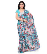 Blue printed georgette saree with blouse