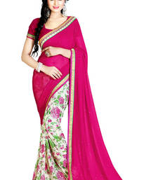 Pink printed georgette saree with blouse
