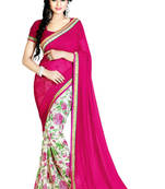 Pink printed georgette saree with blouse
